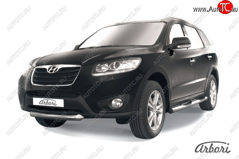 8 189 р. Защита переднего бампера Arbori (короткая, нержавейка, 1 труба d57 mm).  Hyundai Santa Fe  CM (2009-2012) рестайлинг  с доставкой в г. Кемерово