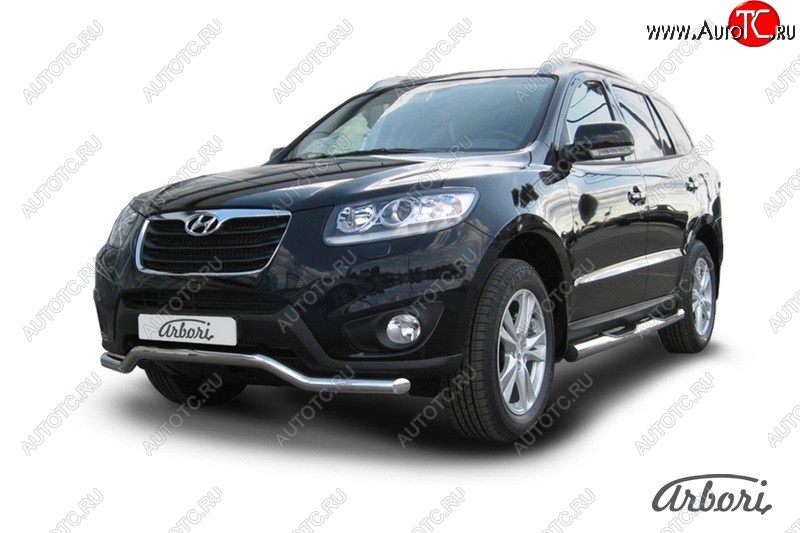 13 229 р. Защита переднего бампера Arbori (волна, нержавейка, 1 труба d57 mm).  Hyundai Santa Fe  CM (2009-2012) рестайлинг  с доставкой в г. Кемерово