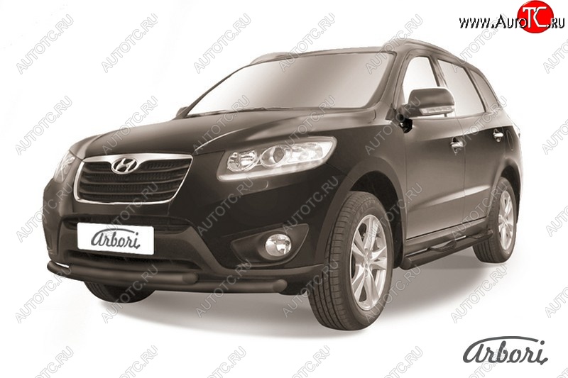 6 929 р. Защита переднего бампера Arbori (черная, 2 трубы d57 и 57 mm)  Hyundai Santa Fe  CM (2009-2012) рестайлинг  с доставкой в г. Кемерово