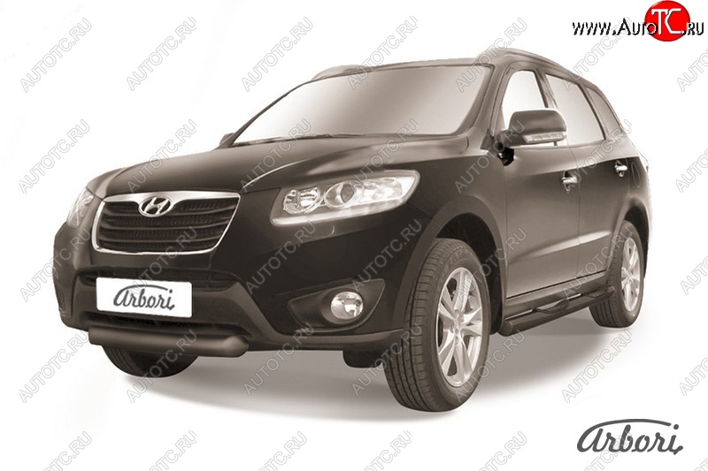 5 399 р. Защита переднего бампера Arbori (короткая, черная, 1 труба d76 mm).  Hyundai Santa Fe  CM (2009-2012) рестайлинг  с доставкой в г. Кемерово