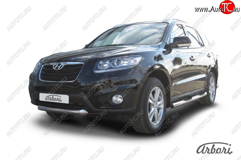 9 809 р. Защита переднего бампера Arbori (короткая, нержавейка, 1 труба d76 mm).  Hyundai Santa Fe  CM (2009-2012) рестайлинг  с доставкой в г. Кемерово