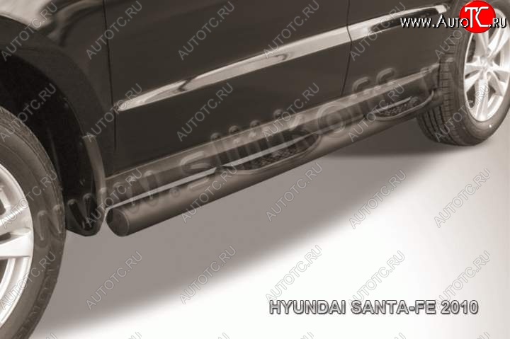 13 549 р. Защита порогов из трубы d76 Slitkoff (с проступью) Hyundai Santa Fe CM рестайлинг (2009-2012) (Цвет: серебристый)  с доставкой в г. Кемерово