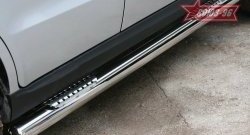 Защита порогов с двумя декоративными элементами Souz-96 (d76) Hyundai Santa Fe  CM (2009-2012) рестайлинг