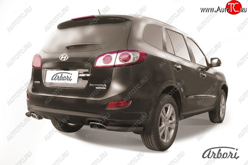 5 399 р. Защита заднего бампера Arbori (уголки, черная, 1 труба d57 mm).  Hyundai Santa Fe  CM (2009-2012) рестайлинг  с доставкой в г. Кемерово