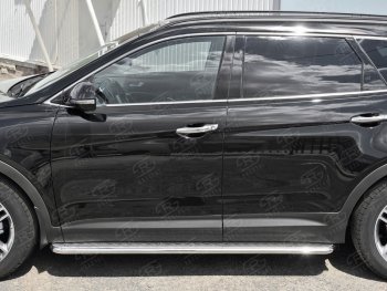24 649 р. Порожки для ног (Ø42) SLITKOFF  Hyundai Grand Santa Fe  1 DM (2016-2018) рестайлинг (лист - алюминий, профиль - нержавейка)  с доставкой в г. Кемерово. Увеличить фотографию 2