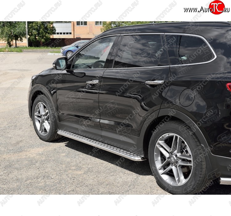 24 649 р. Порожки для ног (Ø42) SLITKOFF  Hyundai Grand Santa Fe  1 DM (2016-2018) рестайлинг (лист - алюминий, профиль - нержавейка)  с доставкой в г. Кемерово