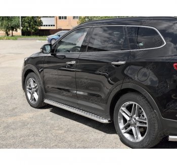 Широкая защита порогов с трубой диаметром 42 мм SLITKOFF v2 Hyundai Grand Santa Fe  1 DM (2016-2018) рестайлинг