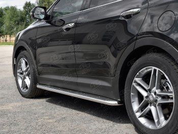Широкая защита порогов с трубой диаметром 42 мм SLITKOFF v3 Hyundai Grand Santa Fe  1 DM (2016-2018) рестайлинг