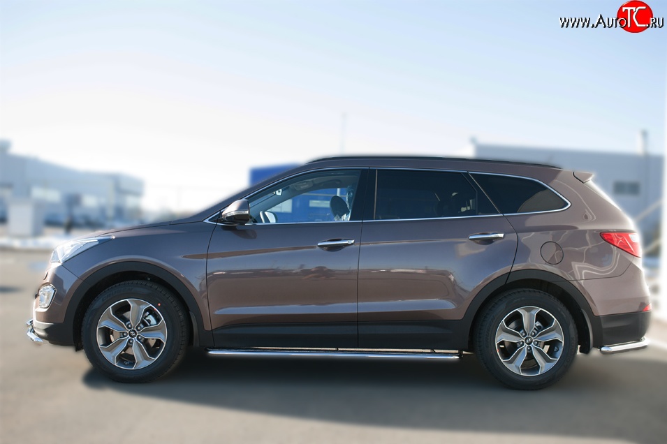 24 649 р. Широкая защита порогов SLITKOFF  Hyundai Grand Santa Fe  1 DM (2013-2016) дорестайлинг  с доставкой в г. Кемерово