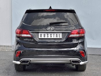 Защита заднего бампера (Ø63 мм уголки, нержавейка) SLITKOFF Hyundai Grand Santa Fe  1 DM (2016-2018) рестайлинг