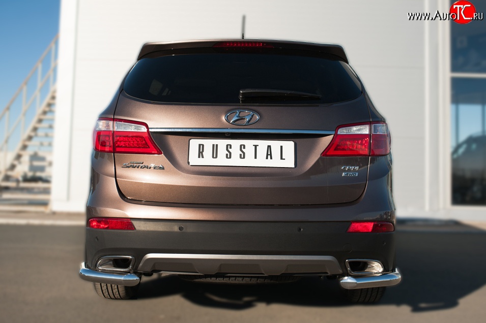 16 299 р. Защита заднего бампера (Ø63 мм уголки, нержавейка) SLITKOFF  Hyundai Grand Santa Fe  1 DM (2013-2016) дорестайлинг  с доставкой в г. Кемерово