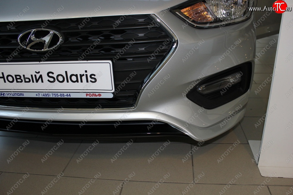 4 999 р. Накладка на передний бампер АвтоКрат  Hyundai Solaris  HCR (2017-2020) седан дорестайлинг (Неокрашенная)  с доставкой в г. Кемерово