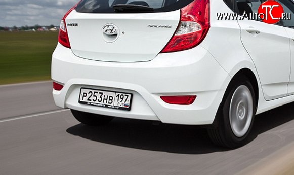 4 999 р. Задний бампер Стандартный Hyundai Solaris RBr хэтчбэк рестайлинг (2014-2017) (Неокрашенный)  с доставкой в г. Кемерово