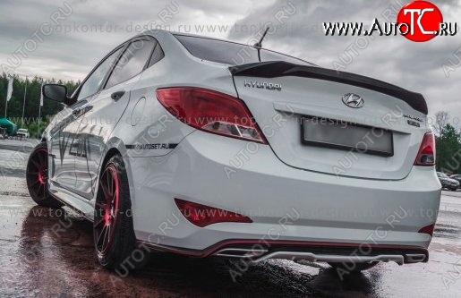 8 999 р. Накладка на задний бампер TopKontur Design Hyundai Solaris RBr седан дорестайлинг (2010-2014) (Неокрашенная)  с доставкой в г. Кемерово