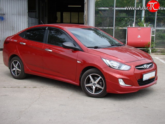 4 749 р. Пороги накладки Sport v2 Hyundai Solaris RBr седан дорестайлинг (2010-2014) (Неокрашенные)  с доставкой в г. Кемерово