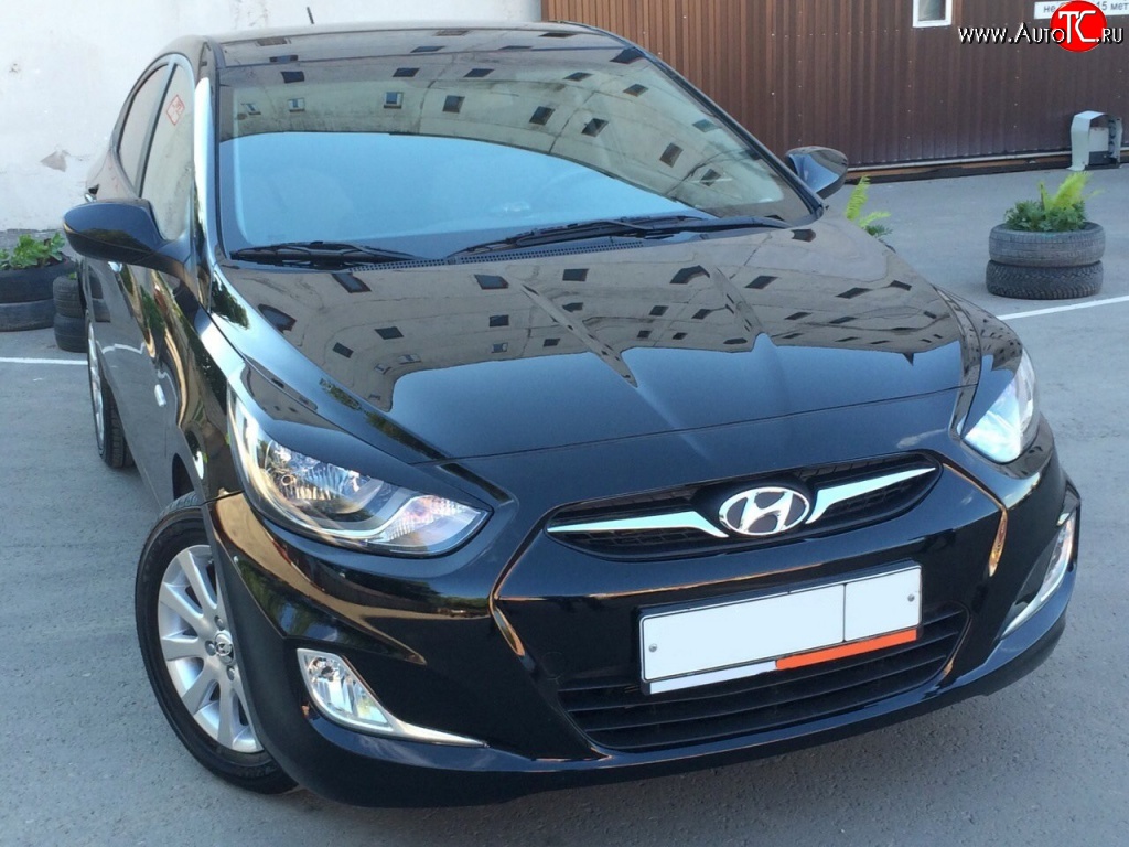 1 029 р. Реснички на фары Sniper  Hyundai Solaris  RBr (2010-2014) седан дорестайлинг, хэтчбэк дорестайлинг (Неокрашенные)  с доставкой в г. Кемерово