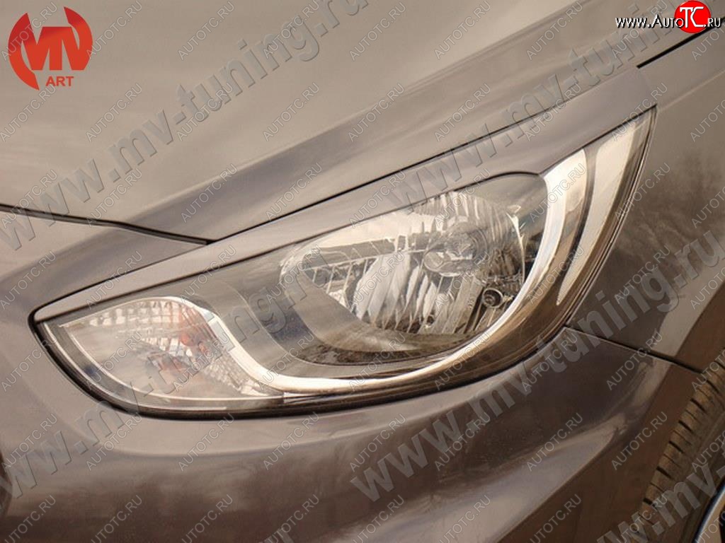 1 149 р. Реснички на фары MV tuning v2  Hyundai Solaris  RBr (2010-2014) седан дорестайлинг, хэтчбэк дорестайлинг (Неокрашенные)  с доставкой в г. Кемерово