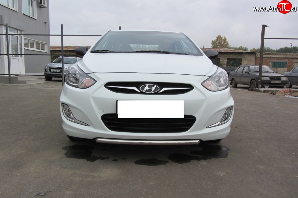 5 799 р. Защита переднего бампера Slitkoff (Ø 42 мм)  Hyundai Solaris  RBr (2010-2014) седан дорестайлинг, хэтчбэк дорестайлинг (Нержавеющая сталь)  с доставкой в г. Кемерово