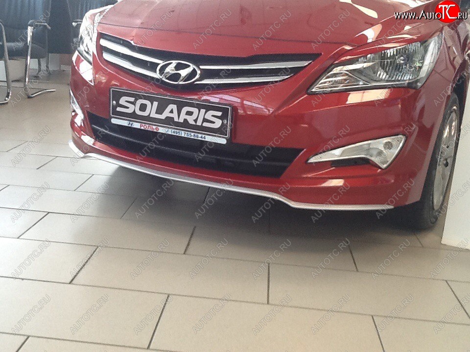 3 899 р. Накладка на передний бампер АвтоКрат  Hyundai Solaris  RBr (2014-2017) седан рестайлинг (Неокрашенная)  с доставкой в г. Кемерово