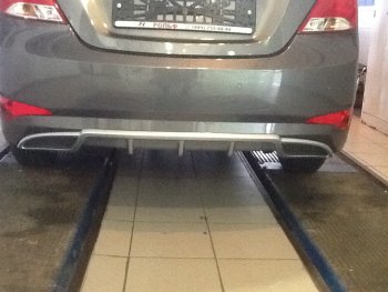 3 899 р. Накладка на задний бампер АвтоКрат  Hyundai Solaris  RBr (2014-2017) седан рестайлинг (Неокрашенная)  с доставкой в г. Кемерово. Увеличить фотографию 4