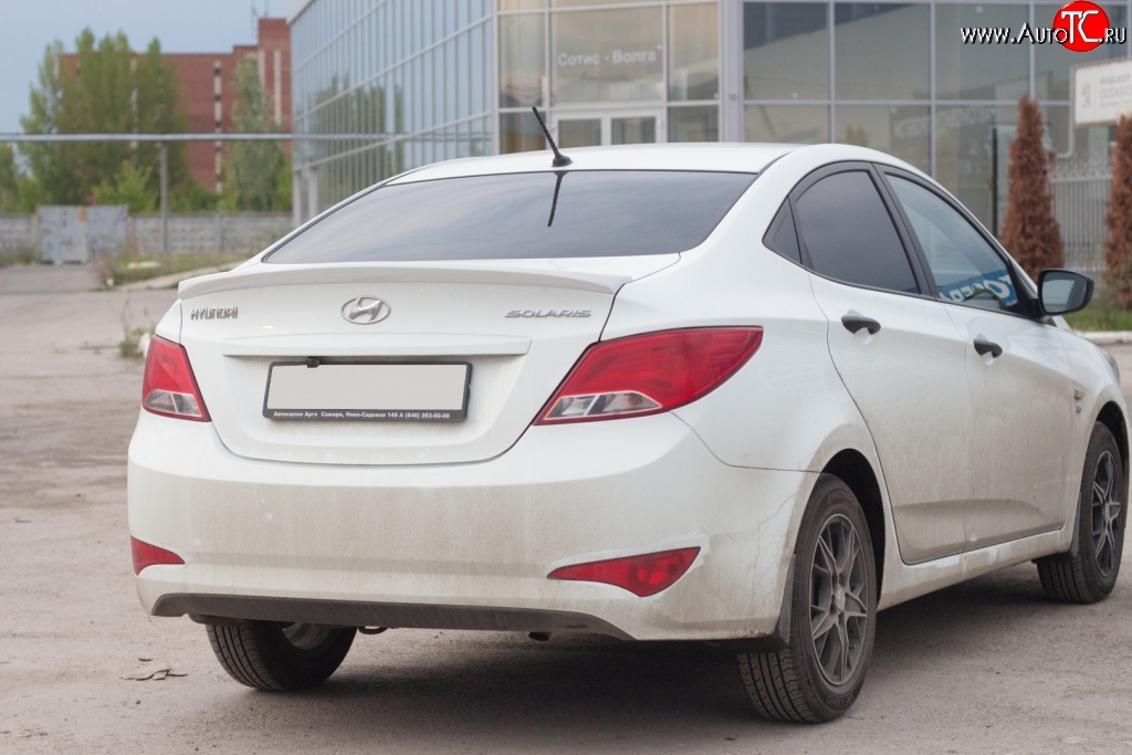 2 899 р. Лип спойлер Кураж средний  Hyundai Solaris  RBr (2014-2017) седан рестайлинг (Неокрашенный)  с доставкой в г. Кемерово