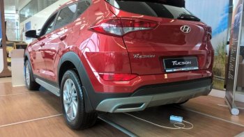 5 649 р. Накладка на задний бампер АвтоКрат  Hyundai Tucson  TL (2015-2018) дорестайлинг (Неокрашенная)  с доставкой в г. Кемерово. Увеличить фотографию 3