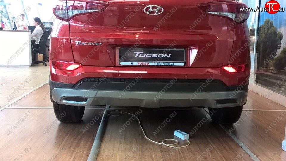 5 649 р. Накладка на задний бампер АвтоКрат  Hyundai Tucson  TL (2015-2018) дорестайлинг (Неокрашенная)  с доставкой в г. Кемерово