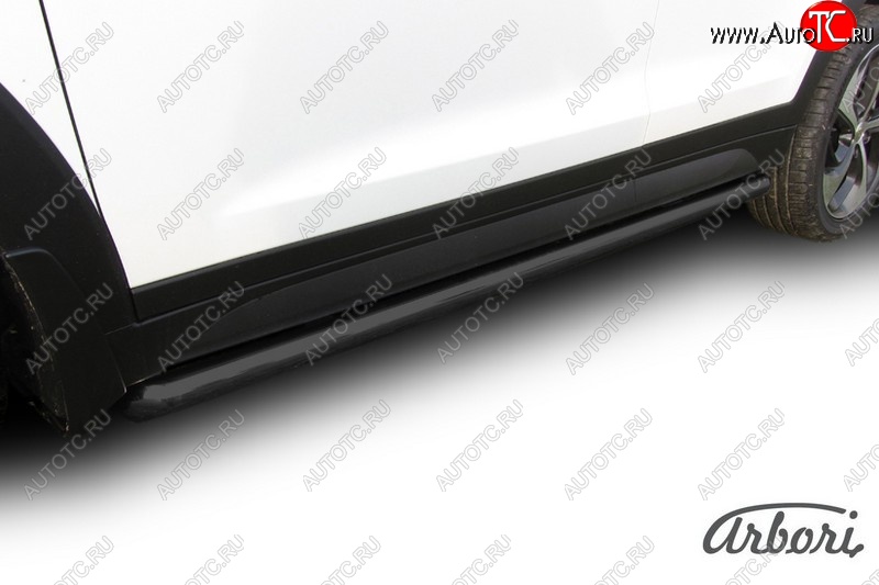 8 009 р. Защита штатных порогов Arbori (черная, d57 mm). Hyundai Tucson TL дорестайлинг (2015-2018)  с доставкой в г. Кемерово