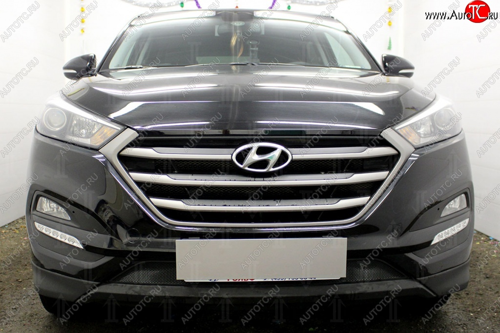 1 469 р. Защитная сетка на бампер Russtal (черная) Hyundai Tucson TL дорестайлинг (2015-2018)  с доставкой в г. Кемерово