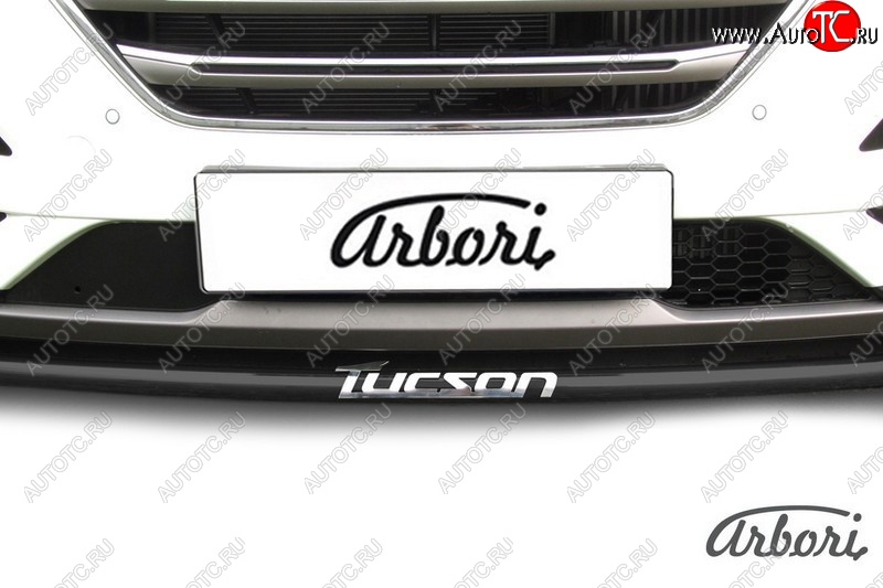 7 199 р. Защита переднего бампера Arbori (с надписью, черная, 1 труба d42 mm). Hyundai Tucson TL дорестайлинг (2015-2018)  с доставкой в г. Кемерово