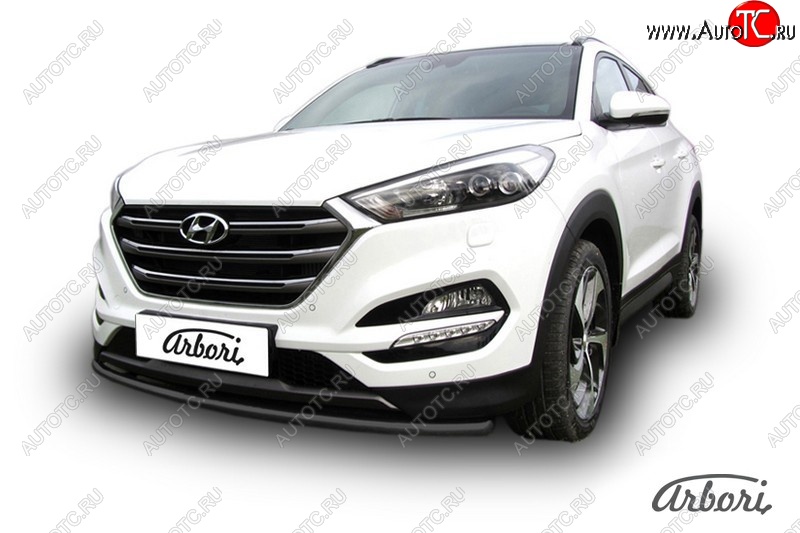8 819 р. Защита переднего бампера Arbori (черная, 1 труба d42 mm). Hyundai Tucson TL дорестайлинг (2015-2018)  с доставкой в г. Кемерово