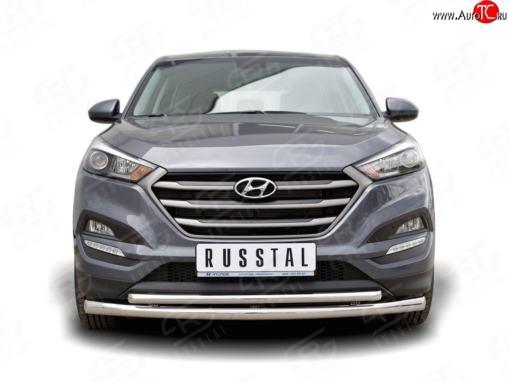 16 999 р. Защита переднего бампера (2 трубыØ63 и 42 мм, нержавейка) SLITKOFF Hyundai Tucson TL дорестайлинг (2015-2018)  с доставкой в г. Кемерово