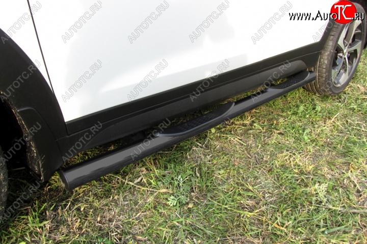 12 999 р. Защита порогов из трубы d76 Slitkoff (с проступью) Hyundai Tucson TL дорестайлинг (2015-2018) (Цвет: серебристый)  с доставкой в г. Кемерово