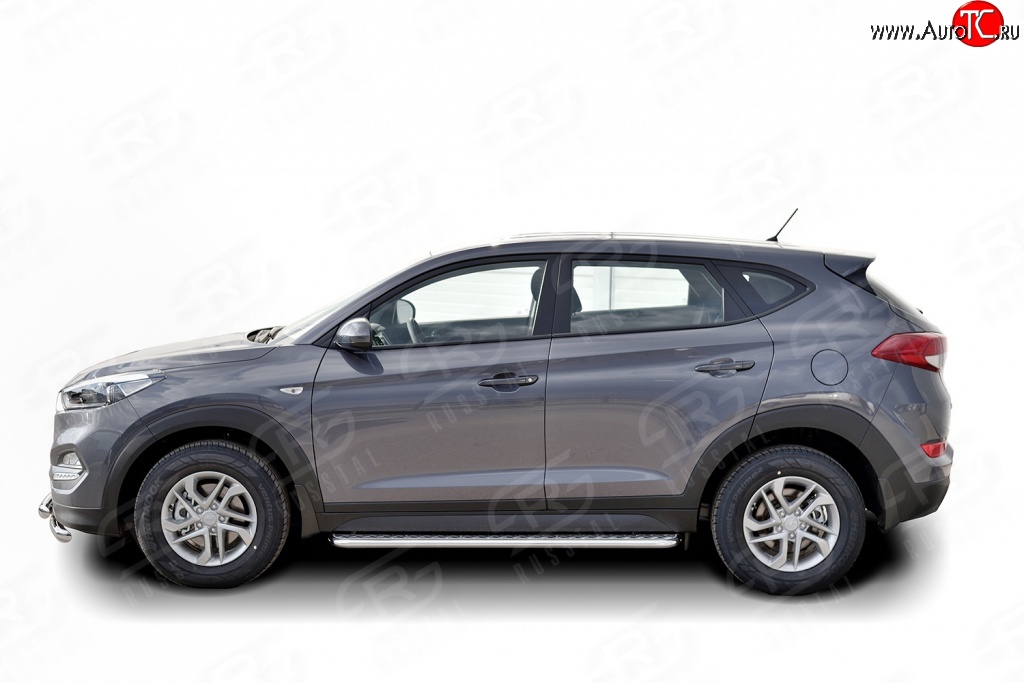 77 999 р. Широкая защита порогов Russtal Hyundai Tucson TL дорестайлинг (2015-2018) (Защита порогов с со скосами на торцах (вариант 1))  с доставкой в г. Кемерово