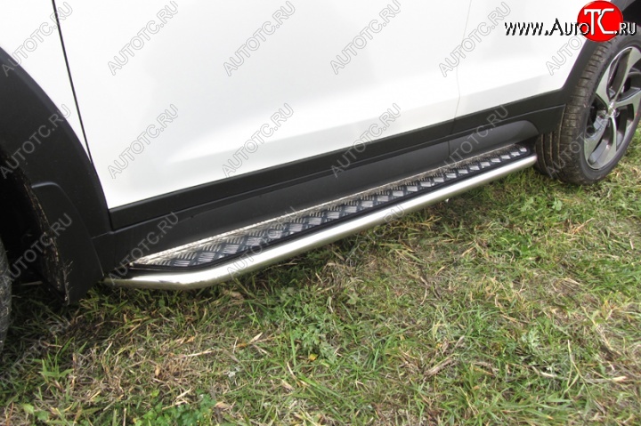 15 999 р. Широкая защита порогов Slitkoff Hyundai Tucson TL дорестайлинг (2015-2018) (Нержавейка, Полированная)  с доставкой в г. Кемерово