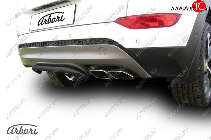8 279 р. Защита заднего бампера Arbori (черная, 1 труба d42 mm). Hyundai Tucson TL дорестайлинг (2015-2018)  с доставкой в г. Кемерово