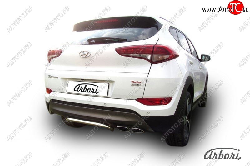 10 169 р. Защита заднего бампера Arbori (скоба, нержавейка, 1 труба d42 mm). Hyundai Tucson TL дорестайлинг (2015-2018)  с доставкой в г. Кемерово
