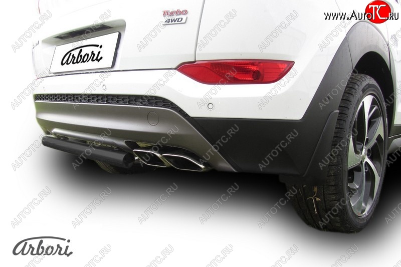 6 029 р. Защита заднего бампера Arbori (черная, 1 труба d57 mm). Hyundai Tucson TL дорестайлинг (2015-2018)  с доставкой в г. Кемерово