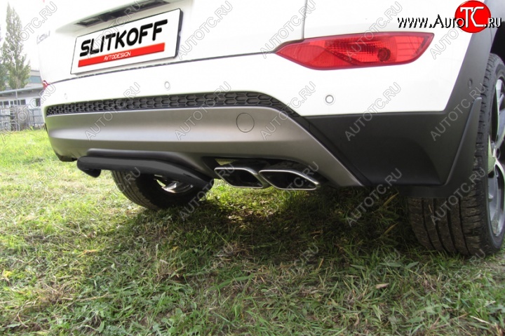 7 199 р. Защита заднего бампера из трубы d42 Slitkoff (скоба)  Hyundai Tucson  TL (2015-2018) дорестайлинг (Цвет: серебристый)  с доставкой в г. Кемерово