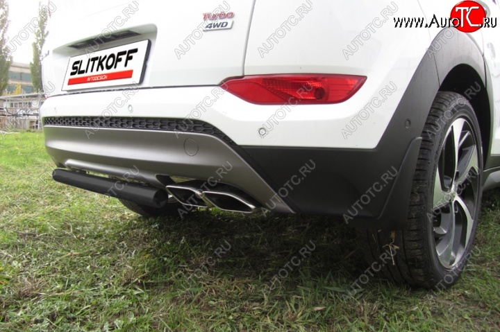 5 599 р. Защита заднего бампера из трубы d57 Slitkoff (короткая)  Hyundai Tucson  TL (2015-2018) дорестайлинг (Цвет: серебристый)  с доставкой в г. Кемерово