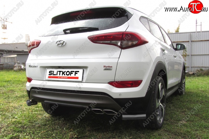 4 999 р. Защита заднего бампера из уголков d57 Slitkoff  Hyundai Tucson  TL (2015-2018) дорестайлинг (Цвет: серебристый)  с доставкой в г. Кемерово
