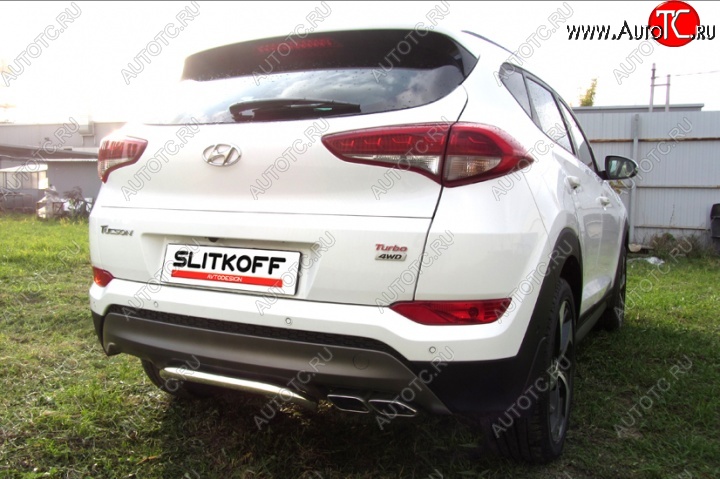 10 199 р. Защита заднего бампера диаметром 42 мм с изгибом Slitkoff  Hyundai Tucson  TL (2015-2018) дорестайлинг (Нержавейка, Полированная)  с доставкой в г. Кемерово