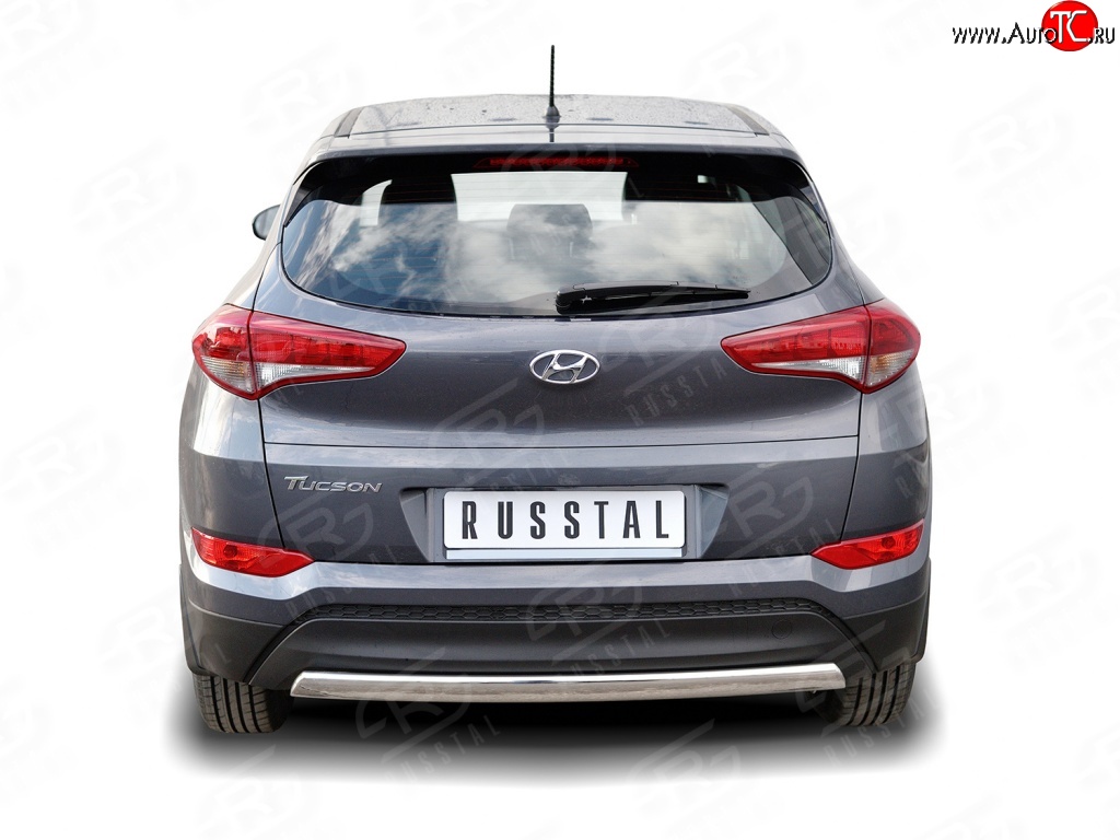 12 449 р. Защита заднего бампера (Ø75x42 мм, нержавейка) Russtal Hyundai Tucson TL дорестайлинг (2015-2018)  с доставкой в г. Кемерово