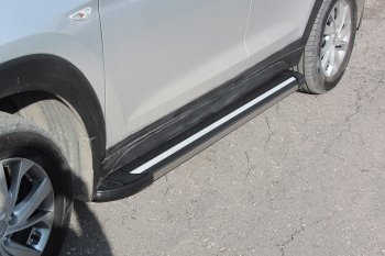 10 699 р. Алюминиевые пороги для ног Slitkoff (Luxe)  Hyundai Tucson  TL (2018-2021) рестайлинг (Серебристые)  с доставкой в г. Кемерово. Увеличить фотографию 2