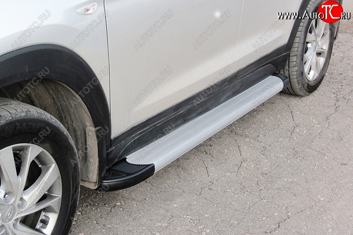 13 349 р. Алюминиевые пороги для ног Slitkoff (optima)  Hyundai Tucson  TL (2018-2021) рестайлинг (Серебристые)  с доставкой в г. Кемерово