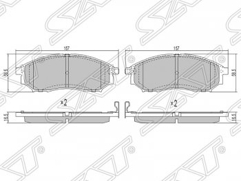 1 299 р. Колодки тормозные SAT (передние) Nissan Navara 2 D40 дорестайлинг (2004-2010)  с доставкой в г. Кемерово. Увеличить фотографию 1