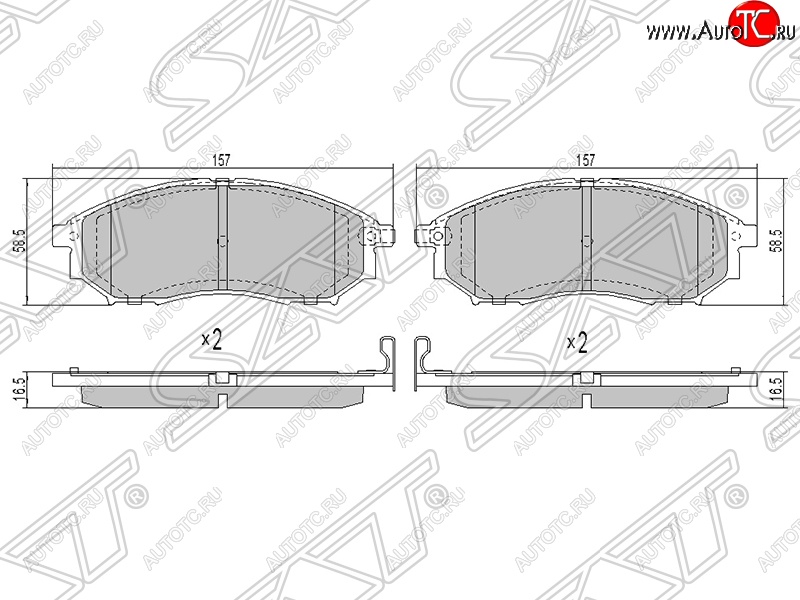 1 299 р. Колодки тормозные SAT (передние) Nissan Navara 2 D40 дорестайлинг (2004-2010)  с доставкой в г. Кемерово