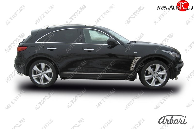 8 369 р. Защита штатных порогов Arbori (черная, d57 mm). INFINITI FX50 S51 дорестайлинг (2008-2011)  с доставкой в г. Кемерово