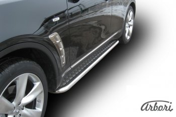 20 519 р. Защита штатных порогов с листом Arbori (нержавейка, алюминий, d57) INFINITI FX35 S51 дорестайлинг (2008-2011)  с доставкой в г. Кемерово. Увеличить фотографию 1