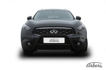 Защита переднего бампера Arbori (низкая, черная, 1 труба d76 mm). INFINITI FX50 S51 рестайлинг (2012-2014)